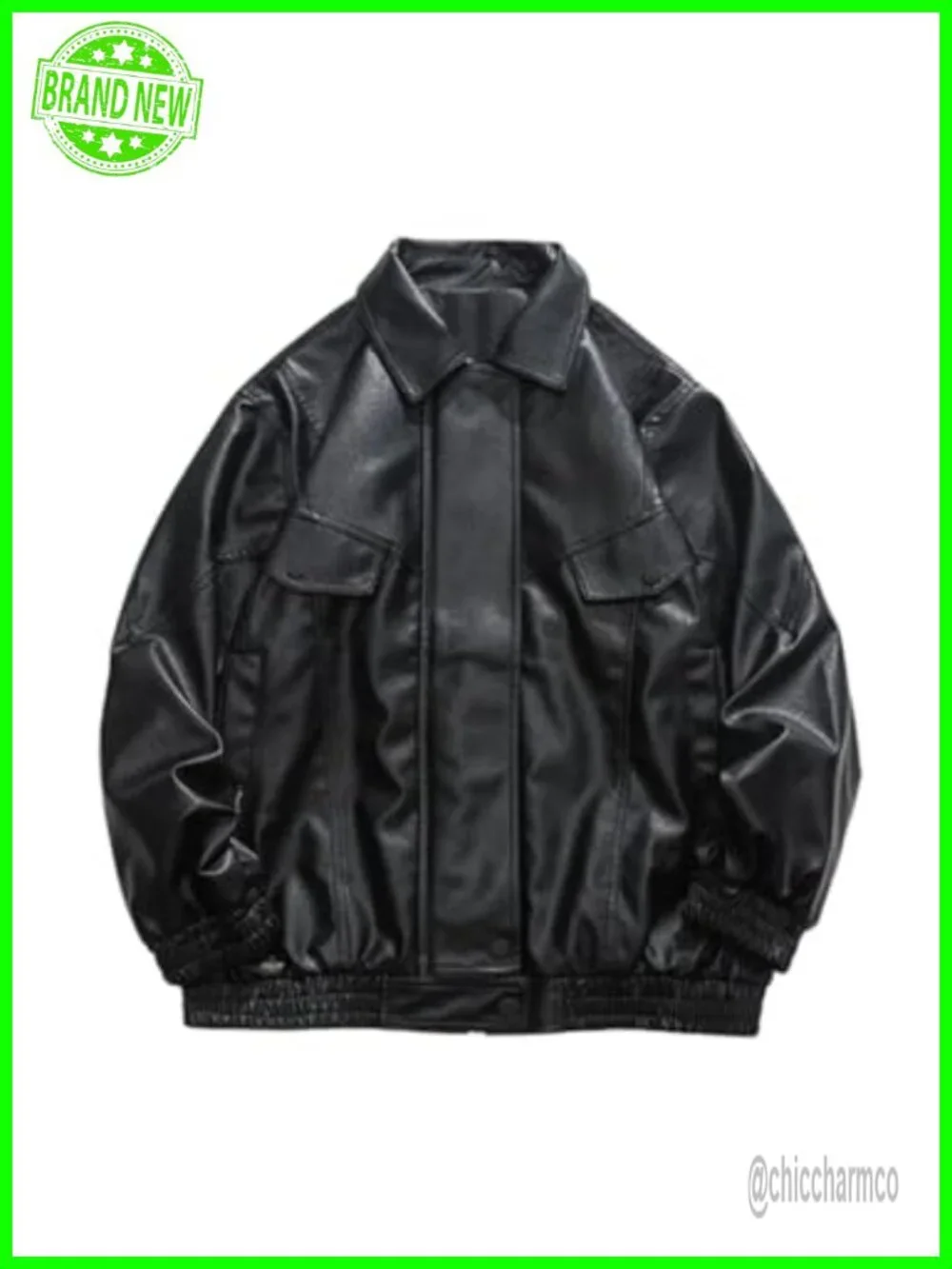 Oversized Faux Leather Bomber Jacket 90s Vintage Moto Racing Streetwear
